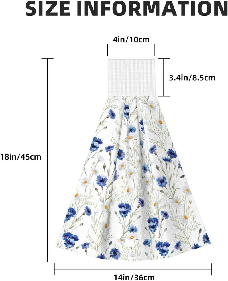PDDCWAY Floral Cornflowers Hanging Kitchen Towels Set of 2 Spring Summer Flowers Hand Towel with Hanging Loop Wildflower Blue Daisy Dish Towel Soft Absorbent Bath Tie Towel for Bathroom Farmhouse - Image 3